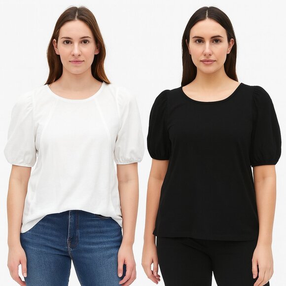 Lot / Set of 2 Black & White Banana Republic Short Sleeve Tops Blouses T-Shirts - Picture 1 of 5